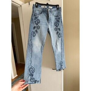 Pilcro Embroidered Ultra High-Rise Slim Straight Jeans Womens 26 Floral Vine